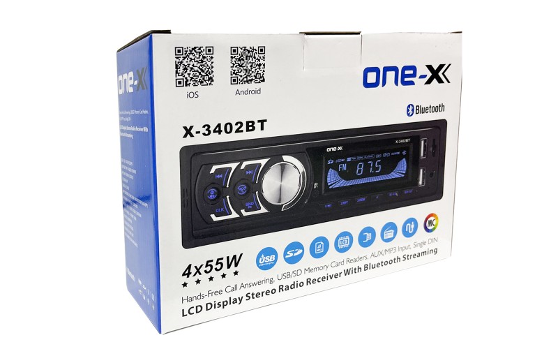 One-X X-3402BT 4x55W USB, SD, MP3, Aux, Bluetooth LCD Ekran Stereo Oto Teyp